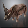 Rhinoceros 3D Model With Large Horn Furry Body Dark Background And Reflection Effect
