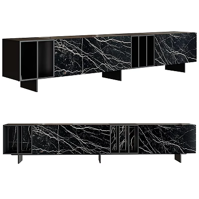 Modern TV Stand With Black Frame Marble Pattern Drawers And Storage Compartments 3d model