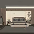 Modern Bedroom Interior Design With Wooden Bed Frame Nightstands Table Lamps Area Rug And Decorative Wall Art