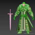 Fantasy Game Character With Golden Hair Cross Armor And Long Sword In Robe