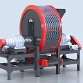 Industrial Rotary Drum Screen Machine With Red Mesh Cylinder And Gray Frame