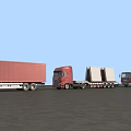 Red Container Truck Flatbed Trailer And Tanker Truck On Black Ground With Blue Sky