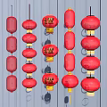 Traditional Red Chinese Lanterns Hanging As Decorative Ornaments In Various Styles