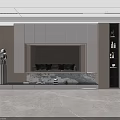 Elegant Modern TV Wall Design With Marble Panel And Floating Shelves 3d model