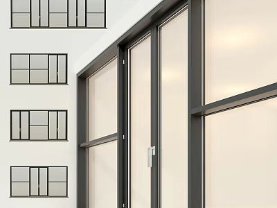 Modern Building Window Design With Large Glass Panels And Black Frames 3d model
