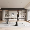 Modern Study Room Interior With Wooden Desk Chairs Bookshelves And Pendant Lights
