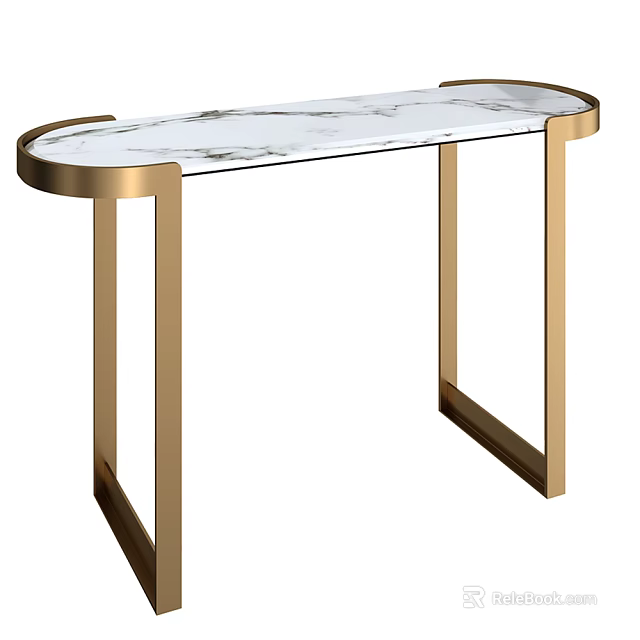 Modern Console Table With White Marble Top And Golden Metal Frame 3d model 