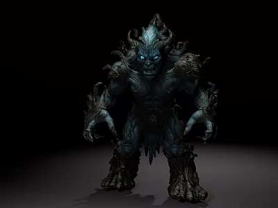 Game Movie Character Fierce Blue Monster With Horns Claws And Muscular Build 3d model