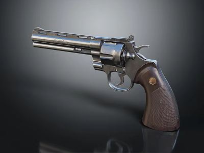 Vintage Revolver With Silver Metal Barrel And Brown Textured Grip 3d model