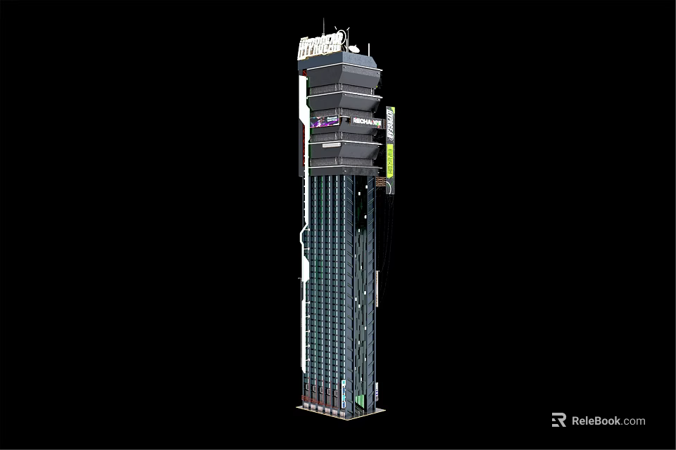 Future Architecture Design With Tall Vertical Structure And Glass Facade Elements 3d model 