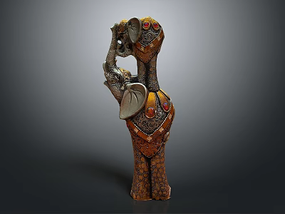 Ornate Mythical Character Creature Sculpture With Red Jewels Scales And Golden Brown Patterns 3d model