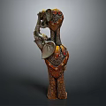 Ornate Mythical Character Creature Sculpture With Red Jewels Scales And Golden Brown Patterns