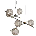 Modern Linear Chandelier With Glass Balls And Metallic Frame Design
