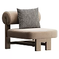Stylish Accent Chair with Curved Armrests Beige Fabric Wooden Legs and Black Geometric Pillow