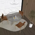Modern Transparent Glass Table And Brown Chairs Set With Metal Frame On Area Rug