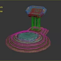 Cartoon Scene Featuring Glowing Blue Circle Pedestal With Green Top Platform And Decorative Steps