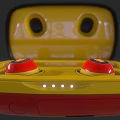 Red And Yellow Headphone Speaker With Iron Man Helmet Logo And Smooth Glossy Surface