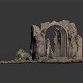 Detailed Ancient Building Ruins Model with Arched Structures and Stone Wall Fragments