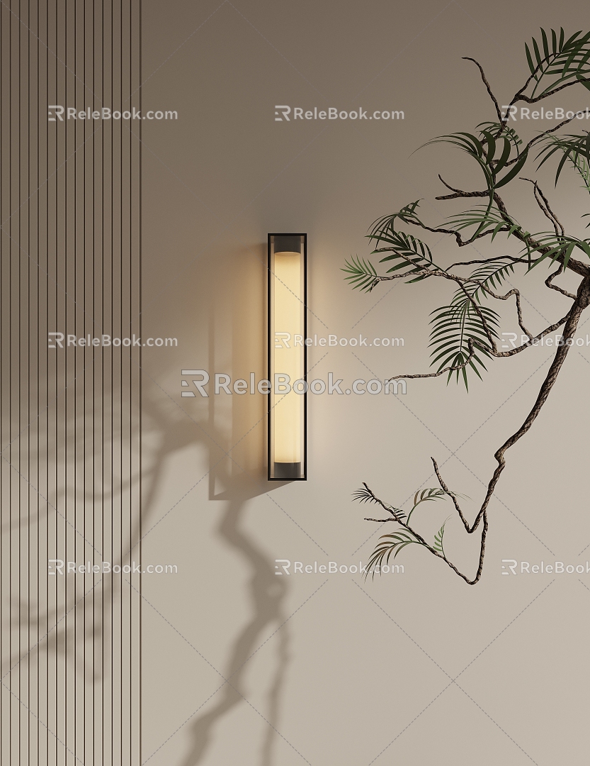 New Chinese Zen Wall Lamp Long Strip Lamp 3d model