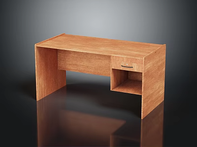 Practical Wooden Desk With Natural Wood Tone Simple Design Drawer And Open Shelf 3d model