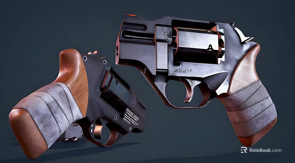 Modern Revolver Weapons With Wooden Grips Black Metal Components And Detailed Design 3d model 