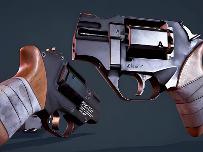 Modern Revolver Weapons With Wooden Grips Black Metal Components And Detailed Design 3d model