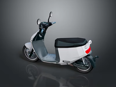 Modern Electric Scooter With White Gray Body Black Seat Red Taillight And Mirrors 3d model