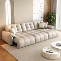Modern Beige Leather Tufted L Shaped Sofa Coffee Table Set With Throw Pillows 3d model