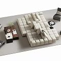 Beige Modular Multi seat Sofa With Gray Accent Chairs Coffee Tables And Green Plant