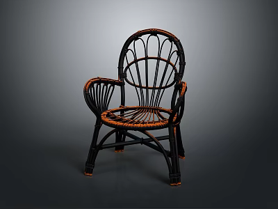 Classic Wicker Armchair With Black Frame Orange Accents And Curved Backrest 3d model