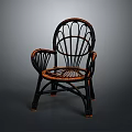Classic Wicker Armchair With Black Frame Orange Accents And Curved Backrest