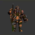 Game Movie Character Muscular Warrior with Green Orange Armor Giant Axe and Bearded Dwarf Design