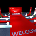 Check in Area With Red Backdrop Desk And Decorative White Lights Setup 3d model