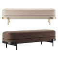 Modern Upholstered Bench with Light Beige and Dark Brown Fabric and Gold Black Metal Legs