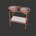 Stainless Steel Double Bowl Pet Feeding Cart With Lower Shelf And Rolling Wheels