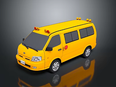 Yellow School Bus With Red Stop Sign Warning Lights Black Roof And Side Windows Design 3d model