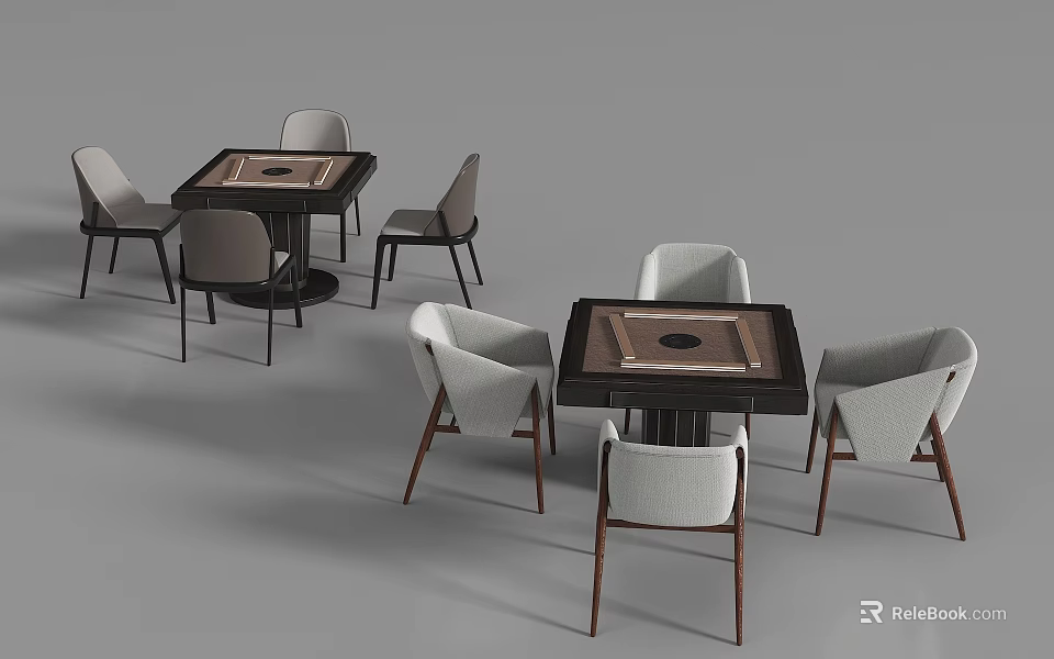 Modern Board Game Entertainment Setup With Square Tables And Comfortable Chairs 3d model 