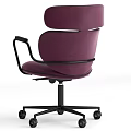 Purple Velvet Office Chair With Adjustable Armrests And Swivel Base Rolling Wheels