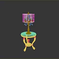 Classic Table Lamp And Side Table With White Patterned Lampshade Golden Base And Marble Tabletop