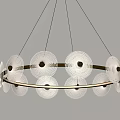 Modern Chandelier With Transparent Glass Discs And Golden Metal Ring Illuminated In Modern Interior