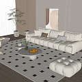 Modern Beige Sofa And Coffee Table Set With Plush Cushions Round Table And Area Rug