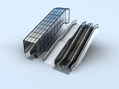 Sleek Modern Escalator Structure With Glass Enclosure And Adjacent Stairs Design 3d model