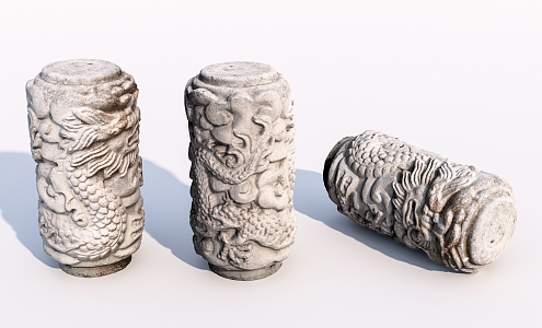 Chinese style column landscape column dragon pattern stone column stone pier 3d model