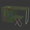 Functional Green Desk with Multiple Drawers Folding Stool and Metal Frame Design