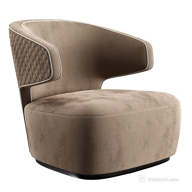 Modern Beige Velvet Single Sofa With Curved Armrest And Quilted Stitching Design 3d model 