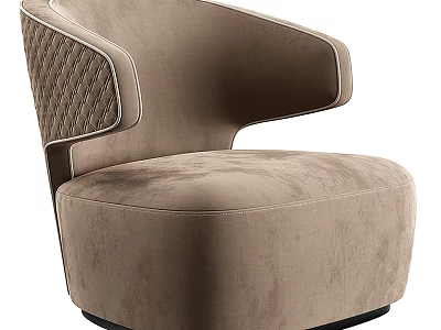 Modern Beige Velvet Single Sofa With Curved Armrest And Quilted Stitching Design 3d model