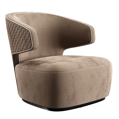 Modern Beige Velvet Single Sofa With Curved Armrest And Quilted Stitching Design 3d model