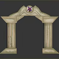 Detailed Architectural Stone Archway Structure With Decorative Columns And Purple Star Ornament