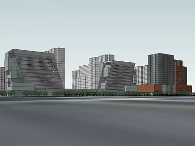 Modern Office Buildings With Geometric Facades Glass Curtain Walls And Green Landscaping 3d model