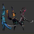 Vibrant Fantasy Characters In Ornate Costumes With Dynamic Poses And Flowing Garments